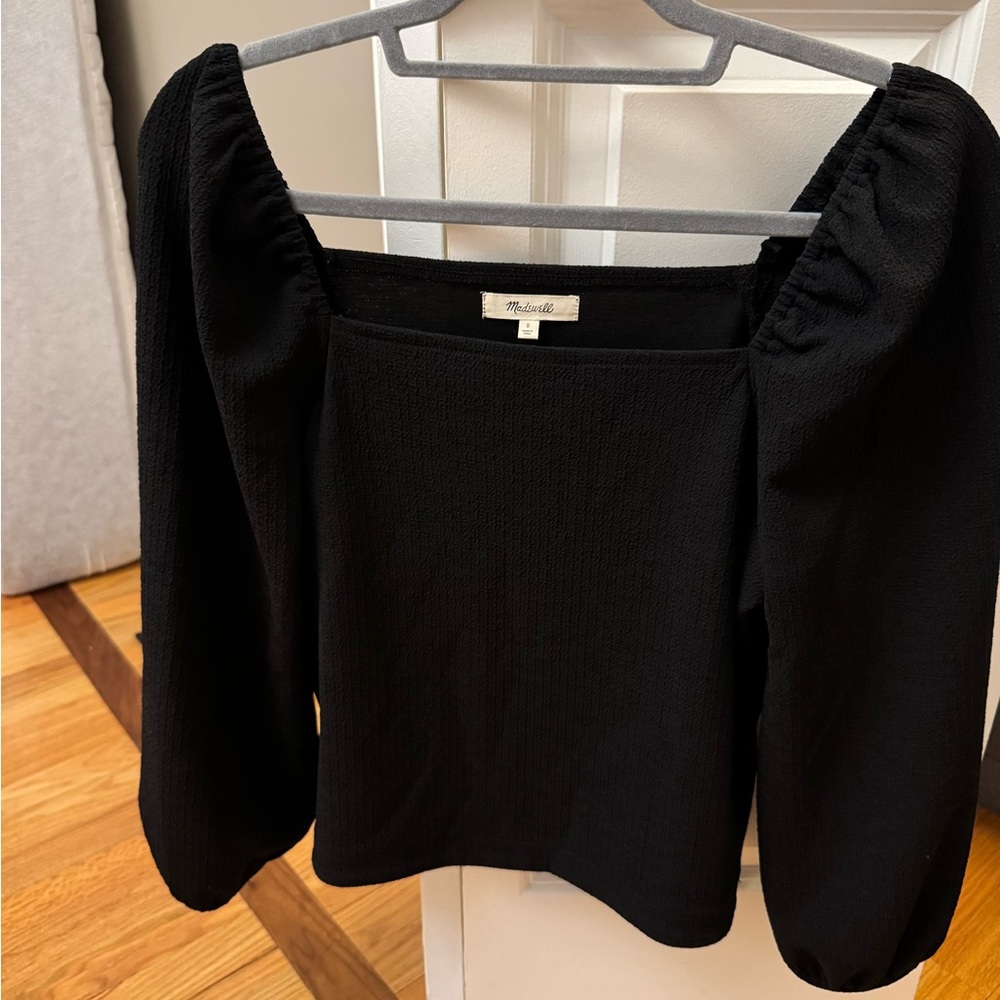 Madewell Black Square-Neck Puff Sleeve Top